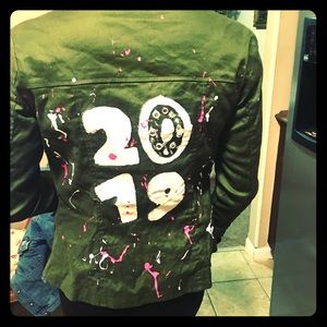 Green custom painted 2019 jacket by artqweenz